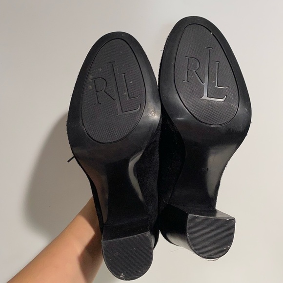 RALPH LAUREN Samara Black Suede Boot Heel Lace Up - Picture 8 of 10
